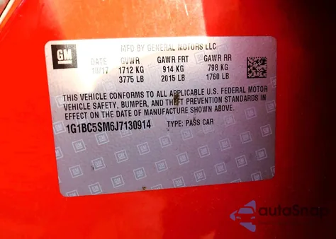 2018 Chevrolet Cruze Ls из США, поврежденный, VIN 1G1BC5SM6J7130914